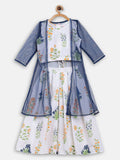 Ahalyaa Off White Cotton Printed Kids Top and Palazzo With Net Jacket For Girls