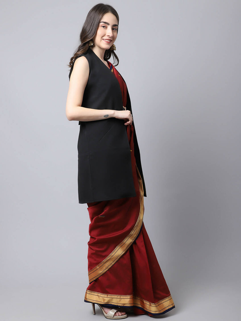 Even Apparels Black Polywool Open Front Women's Long Coat - Distacart