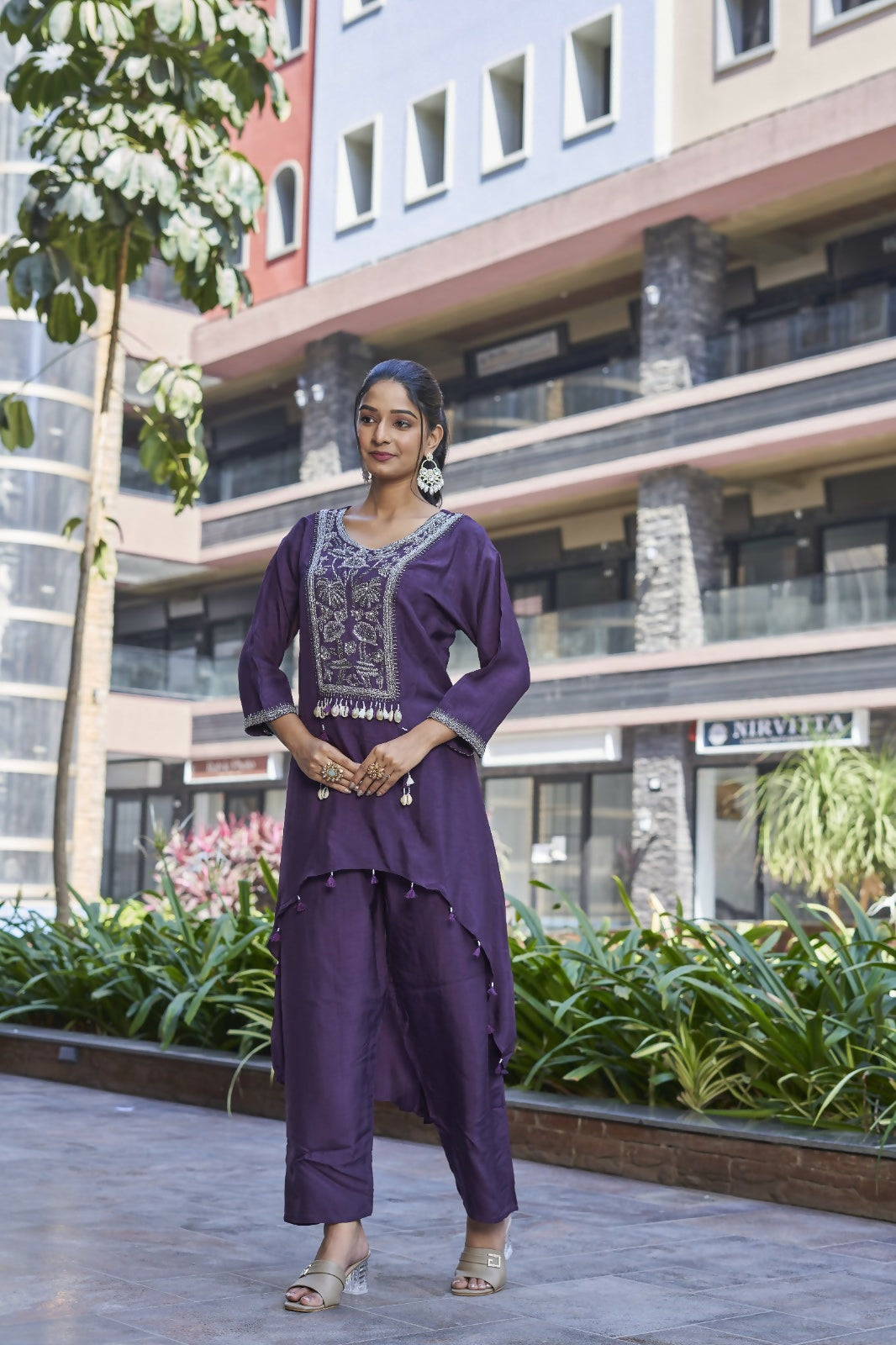 Joban Fashion Purple Cotton Premium Pure Viscose Dola With Handwork Kurta set