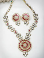 NVR Women's Red & Gold Kundan Studded Handcrafted Jewellery Set