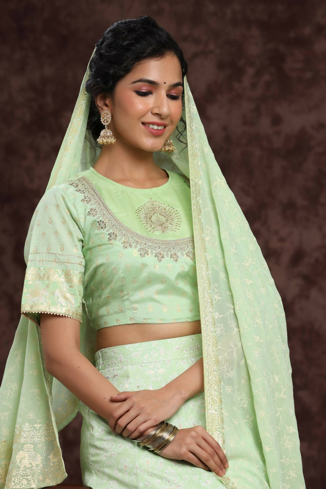 Juniper Women Mint Shantoon Embroidered Flared Lehenga Choli Sets - Distacart
