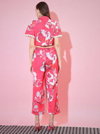 Myshka Women's Pink Shawl Neck Top With Trousers