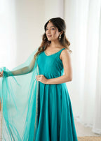 The52 Women's Beautiful Roman Silk Chanderi Fabric Flared Anarkali Pant and Dupatta Set - Distacart