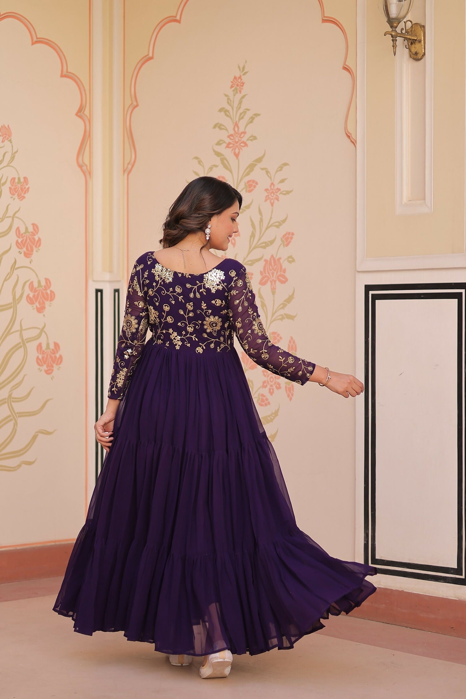 Joban Fashion Purple Georgette Sequence Embroidery Work Dress - Distacart