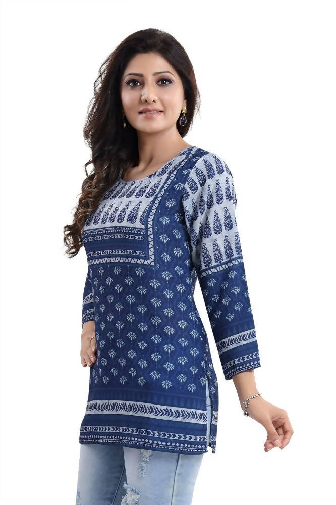 Snehal Creations Interesting Vibe Indigo Blue Summer Cool Printed Tunic