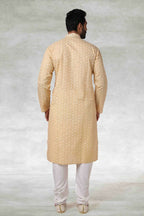 Raivat Ethnic Cotton Printed Work Kurta Pajama In Beige Colour