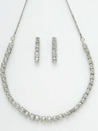 NVR Women Silver Plated Cz Stone Handcrafted Jewellery Set