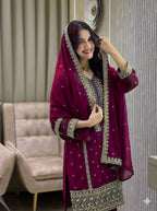 Teeya Creation Wine Color Faux Georgette Embroidery Work Party Wear Salwar Suit - Distacart