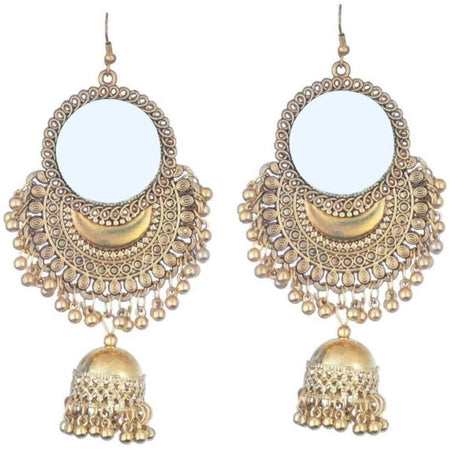 MS Fashion India Gold Color Half Moon Style Mirror Jhumka Earrings