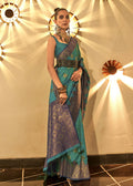 Trendy Weaving Silk Teal Green Designer Saree - Emponline