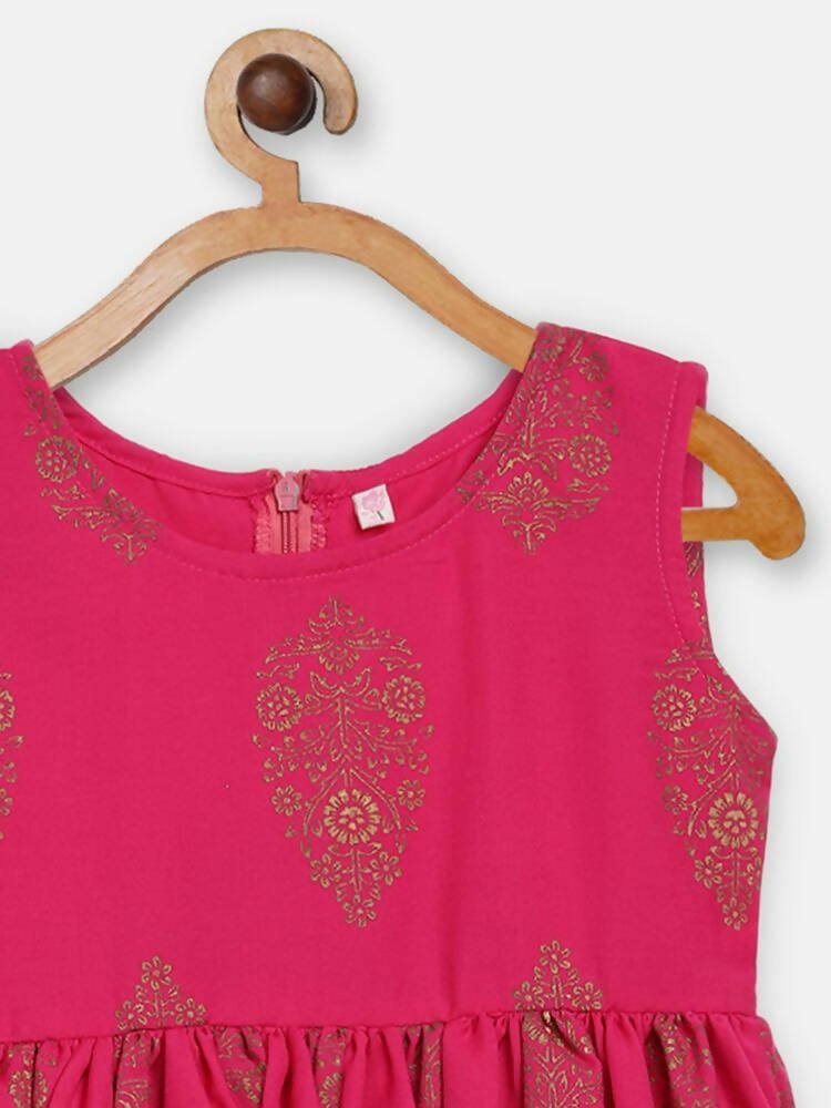 Ahalyaa Pink Rayon Printed Kids Kurta Sharara Set For Girls