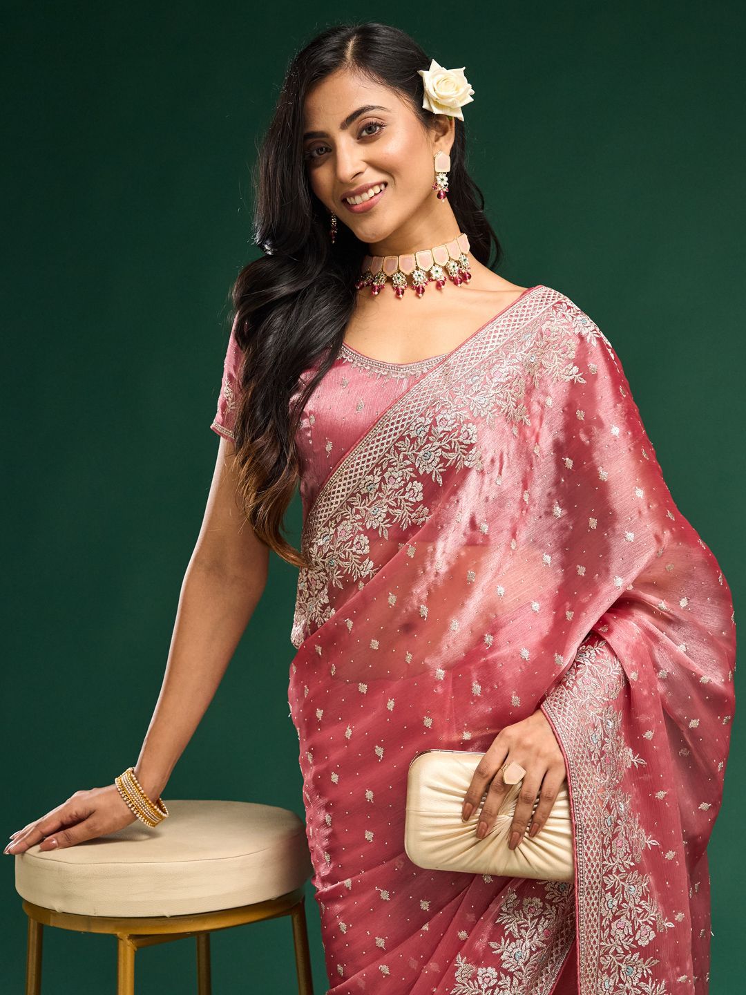 kasee Floral Embroidered Silk Blend Saree - Distacart