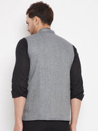 Even Apparels Grey Merino Men Woven Nehru Jacket PW689 - Distacart