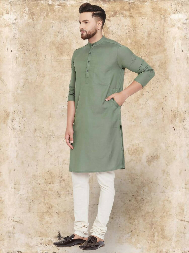 Even Apparels Cotton Linen Green Kurta - Green