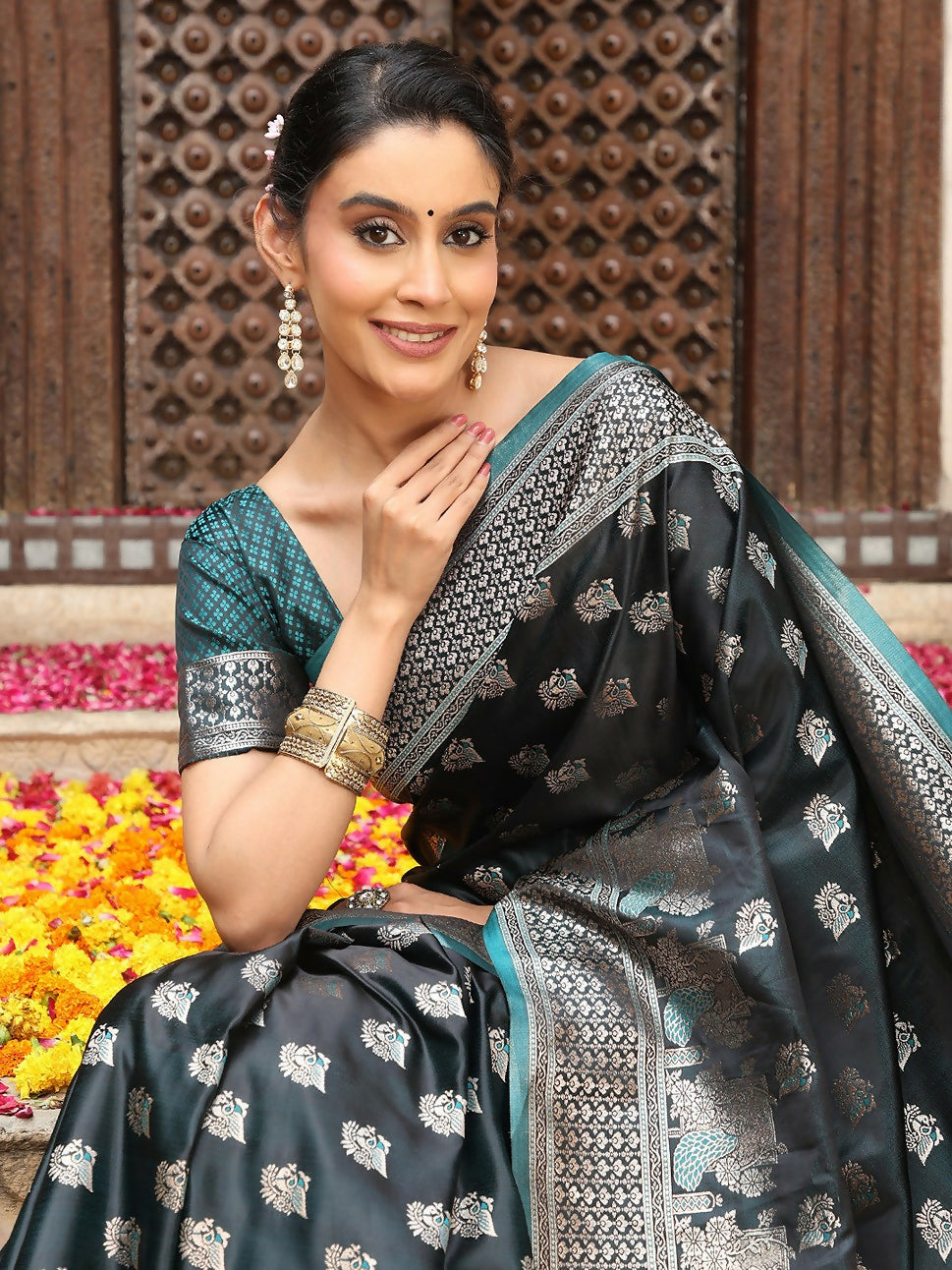Shree Shyam Fashion Teal Silk Saree - Distacart