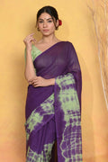 Very Much Indian Tie & Dye Handloom Mul Cotton Saree - Blue Green - Distacart