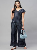 Myshka Women Blue Printed Top Palazzo Set - Distacart