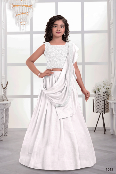 Designer Traditional White Multi Color Embroidery With Beads Work Visitra Silk Lehenga Choli - Anbazaar