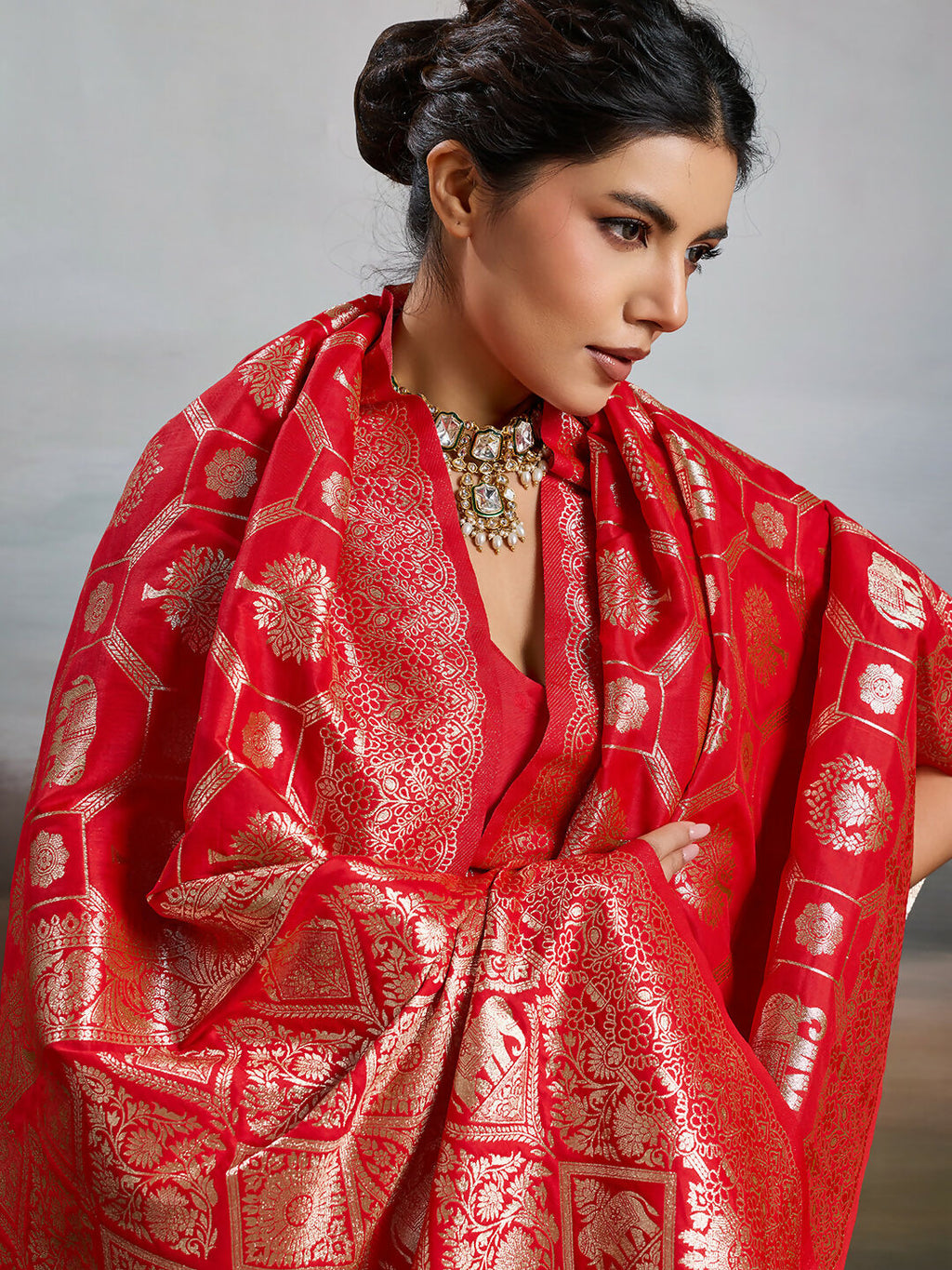 Shree Shyam Fashion Red Silk Blend Saree - Distacart