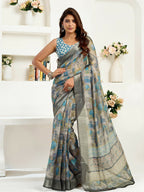 Joban Fashion  Dusty Brown Floral & Ethnic Motifs Linen Ready To Wear Saree With Unstitched Blouse - Distacart