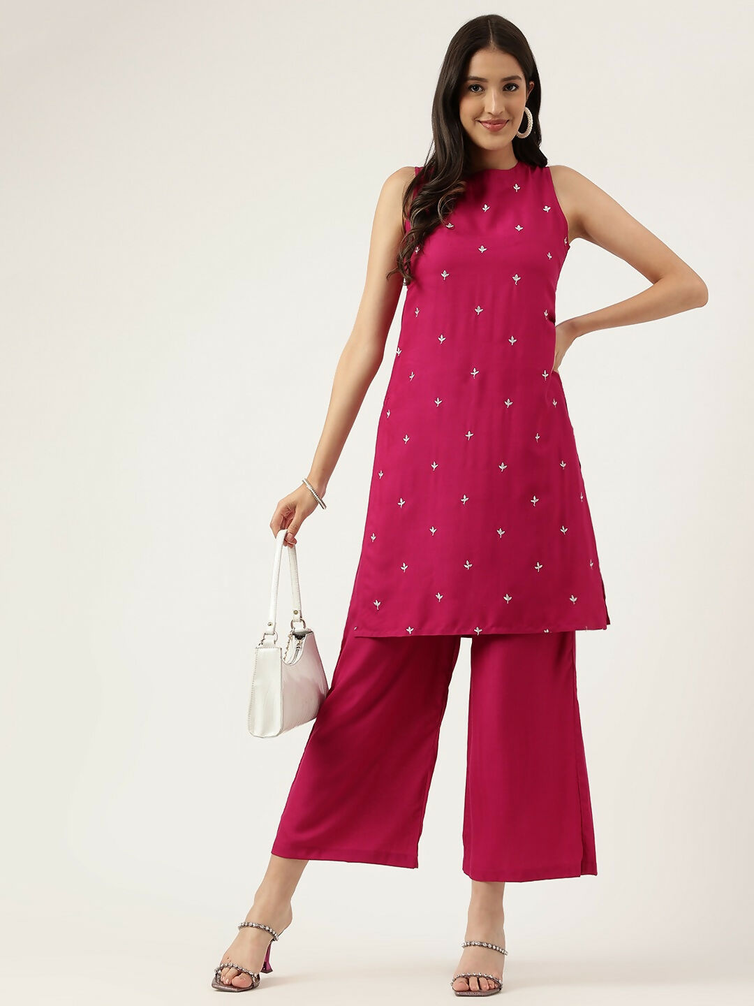 Joban Fashion Pink Rayon and Embroidered Work Straight Kurta Bottom Set