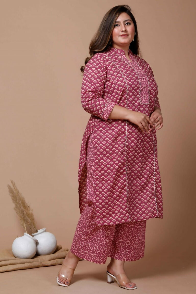 Miravan Women's Floral Printed Cotton Kurta With Palazzo 