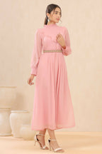 Juniper Women Pink Chiffon Woven Design Flared Dress - Distacart