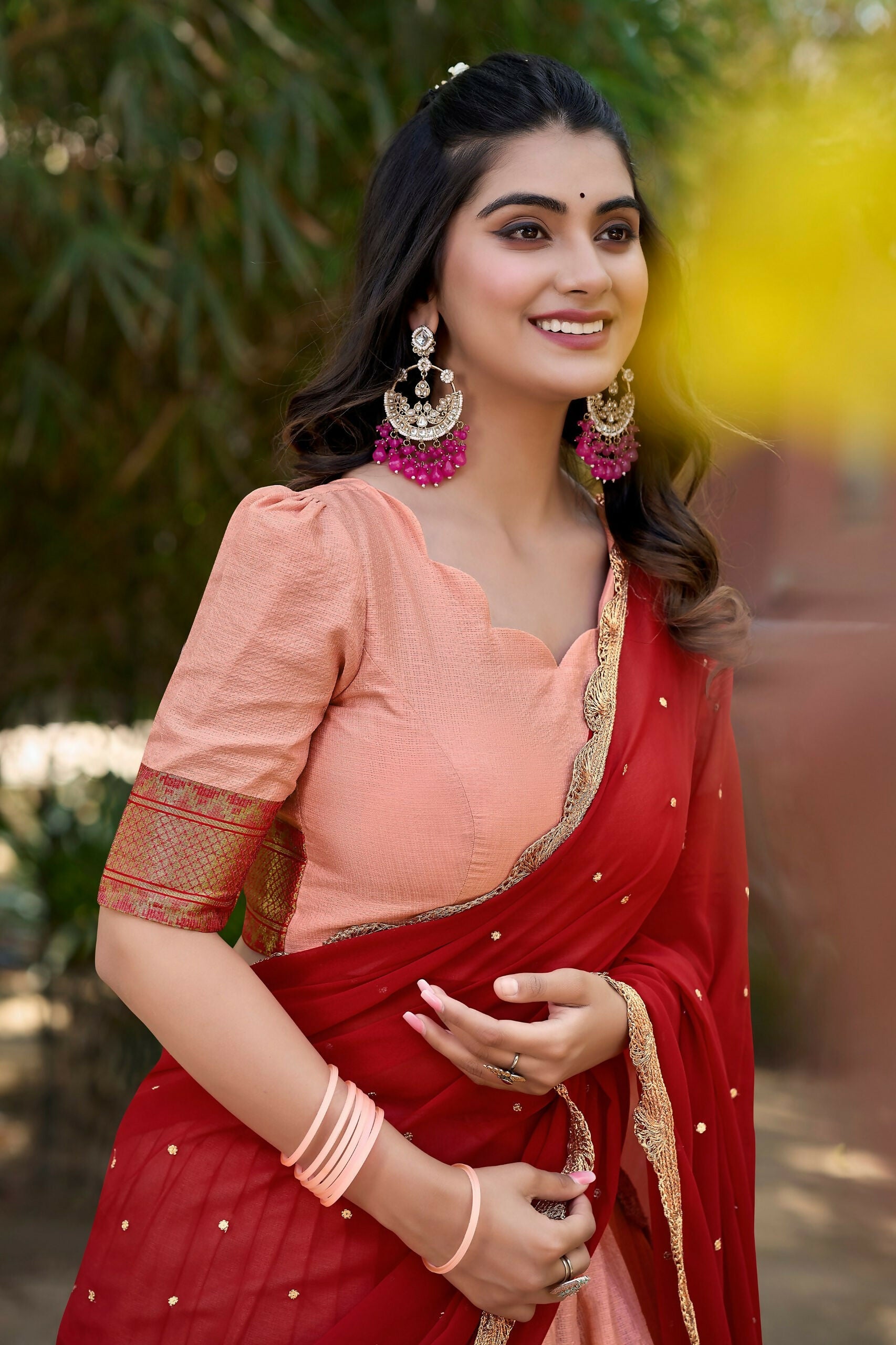 Vastranavya Stunning Cotton Silk Thread Embroidery Work Lehenga Choli - Peach