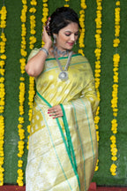 Jyoti Fashion Women's Green Soft Handloom Silk Zari Woven Saree with Blouse