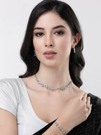 NVR Women Silver Plated & Blue Cz Stone Handcrafted Jewellery Set