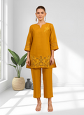 Joban Fashion Yellow Cotton, Linen Embroidered Readymade Cord Set - Distacart