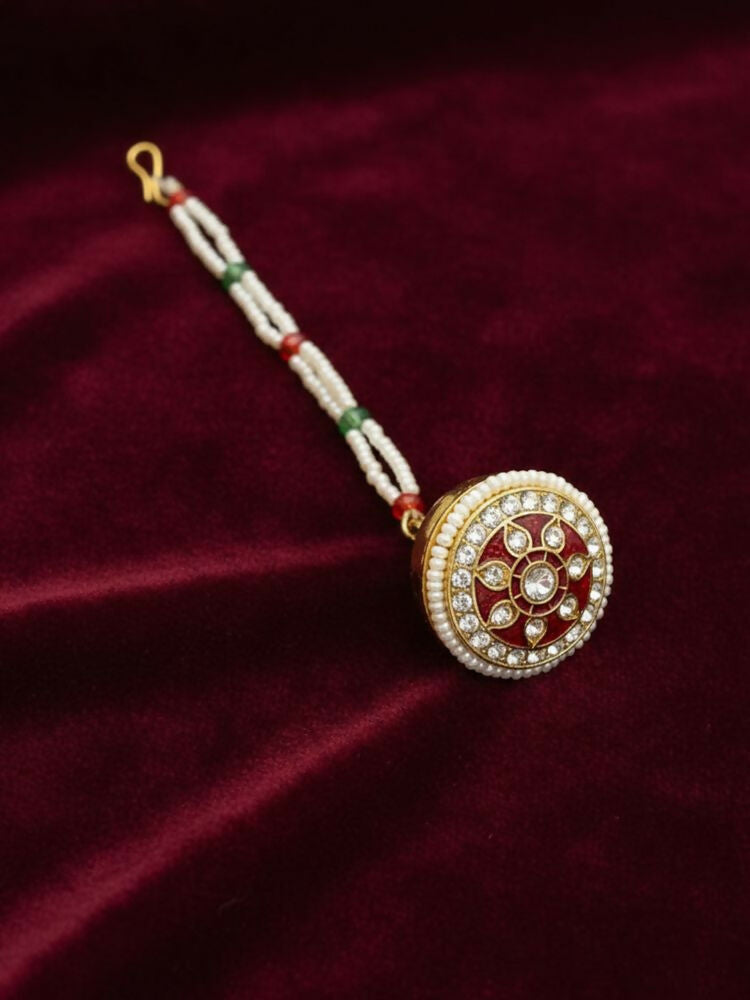 NVR Women Gold Plated CZ Stone Borla Maang Tikka - Distacart