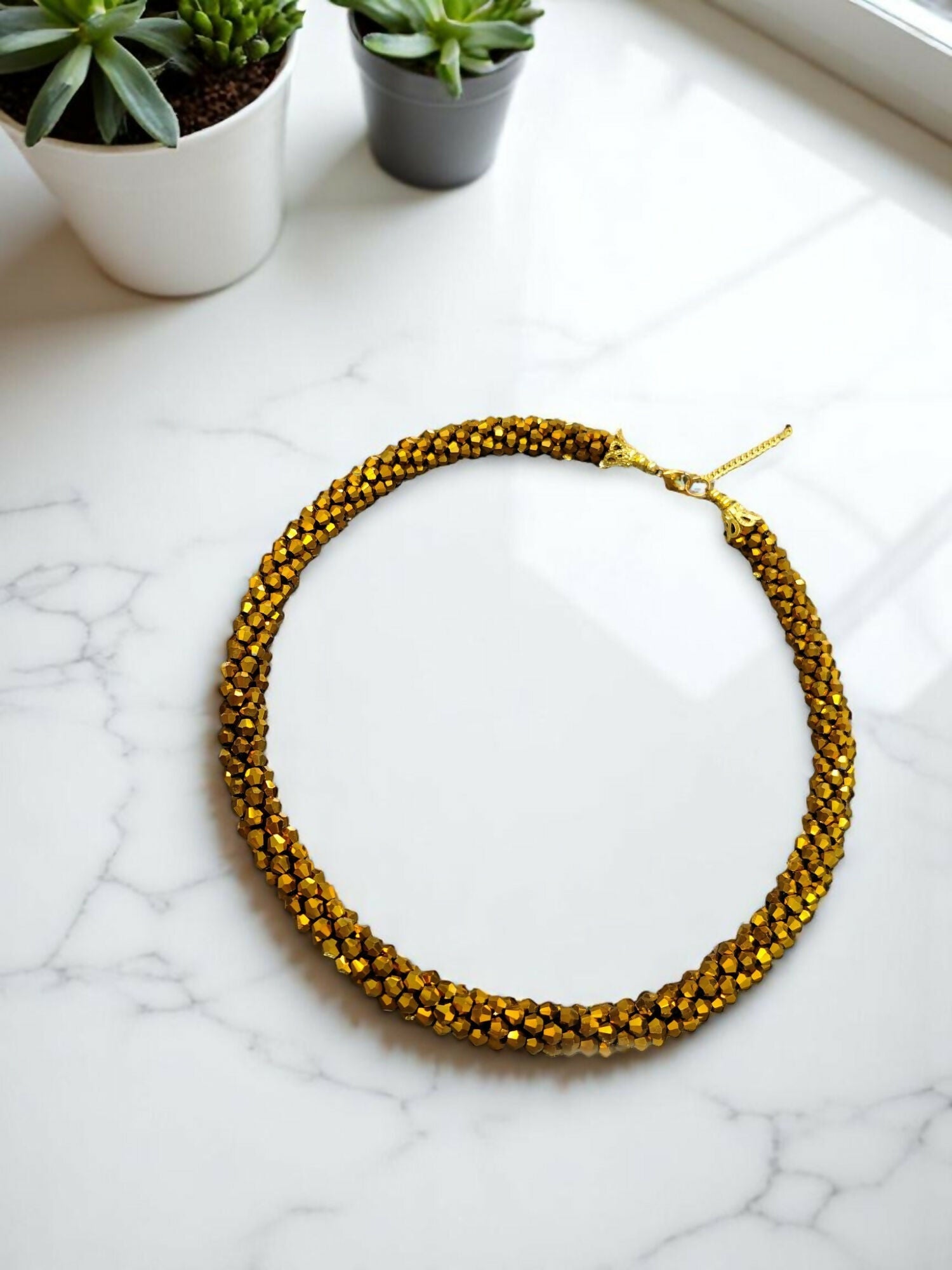 Inhanns Noor-E-Jalwa – Handmade Crystal Bead Necklace -Adjustable - Golden Only Necklace