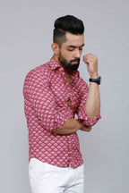 Miravan Men's Pink Regular Fit Floral Printed Cotton Casual Shirt