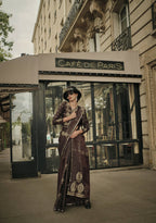 Walnut Brown Weavead Thread & Zari Work, Handloom Weaving Banarasi Satin Silk Saree - Rajtex Kronicle Silk