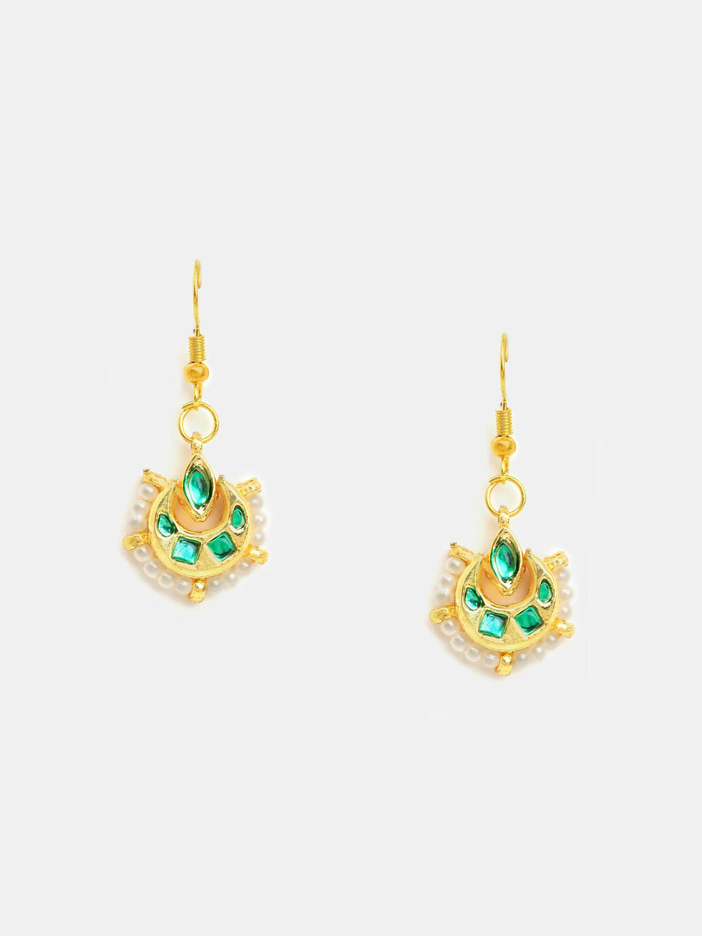Ruby Raang Gold Green Kundan Earrings And Maang Tikka - Distacart