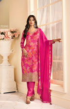 Anaita Magenta Chinon Stitched Suit with Multi Digital Print - Distacart