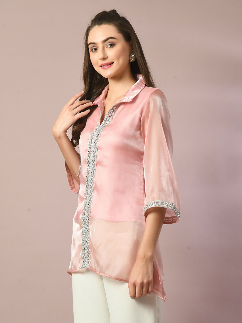 Myshka Women's Pink Solid Longline Party Tunic