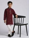 Joban Fashion Kids Island Traditional Ethnic Wear with Silk Sequence Embroidery Full Sleeves Kurta and Pyjama Set - Wine