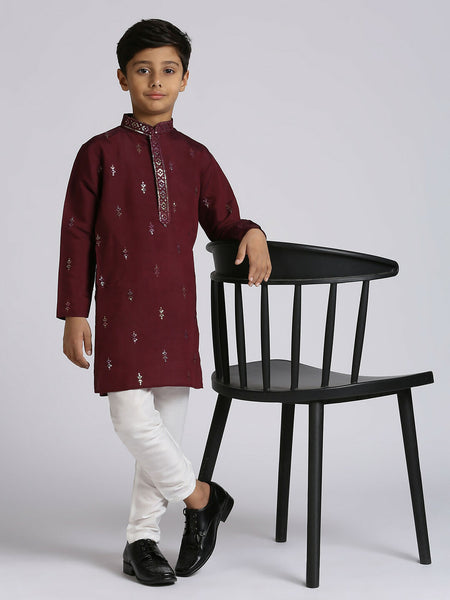 Joban Fashion Kids Island Traditional Ethnic Wear with Silk Sequence Embroidery Full Sleeves Kurta and Pyjama Set - Wine