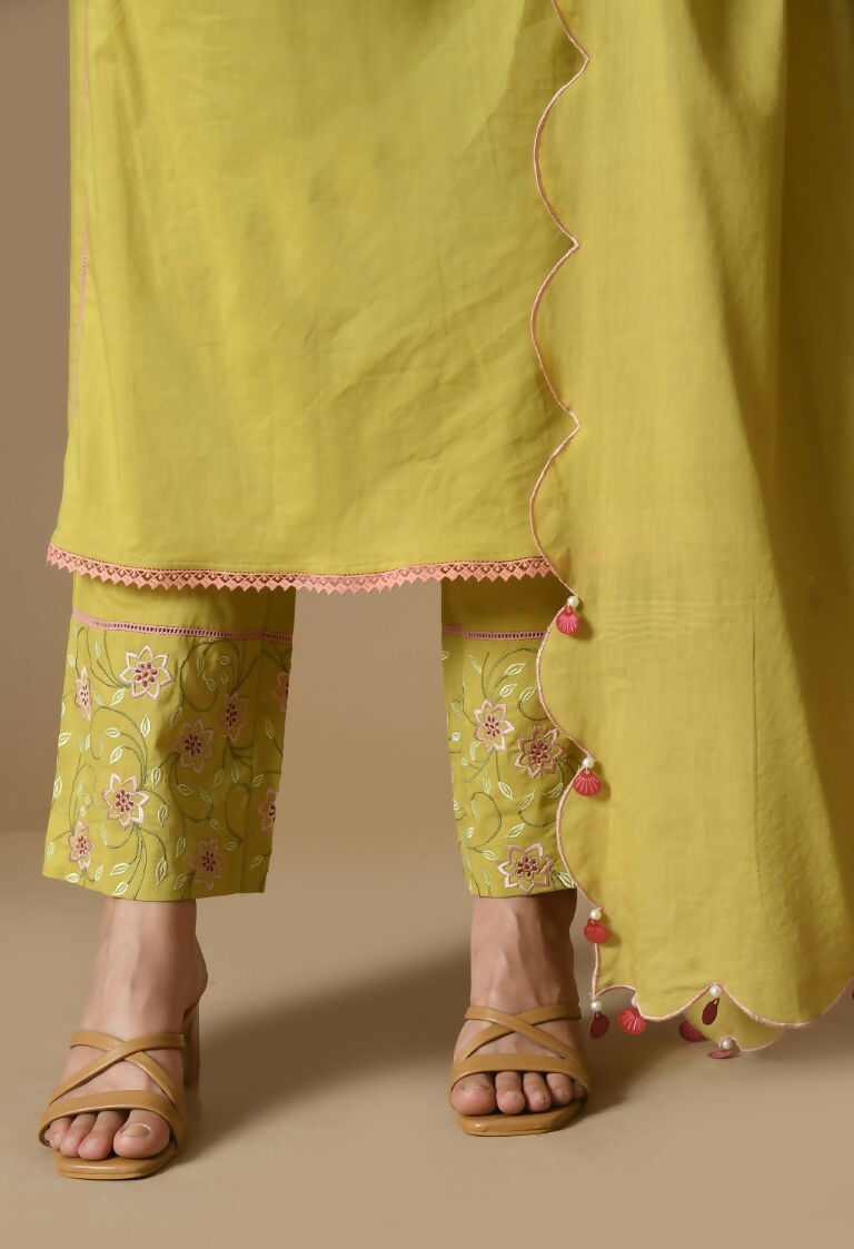 Joban Fashion Mehendi Cotton Kurta Set