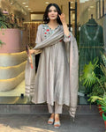 The52 Grey Women's Gorgeous Chinon Viscose Fabric Embroidered Work Straight Kurta Pant and Dupatta Set - Distacart