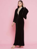 Women Republic Black Velvet Embellished Gown - Distacart