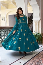 The52 Women's Gorgeous Faux Georgette Fabric Embroidery Work Flared Anarkali Pant and Dupatta Set - Distacart
