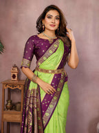 Aastha Fashion Parrot Green Kalamkari Silk Zari Woven Saree - Distacart