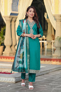 The52 Women's Beautiful Viscose Chanderi Fabric Embroidery Work Straight Kurta Pant and Dupatta Set - Distacart