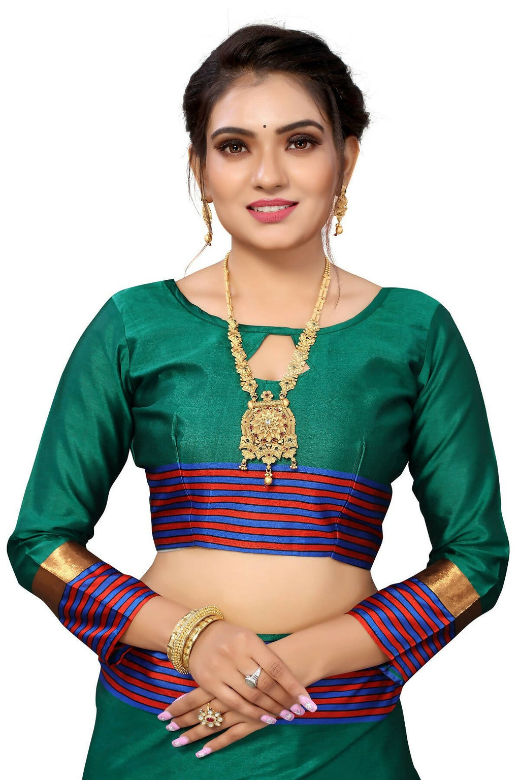 Vamika Ethnic Fire Green Cotton Silk Saree - Distacart