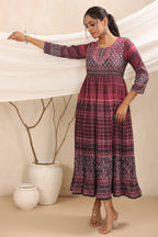 Juniper Purple muslin maxi dress with ethnic motif print with sequins & beads work - Distacart