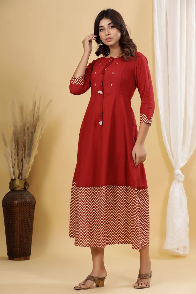 Yufta Maroon A-Line Anarkali Kurta