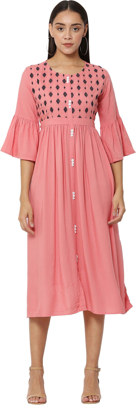 PAVONINE Gajri Color Embroidery Work With Button Dress For Women